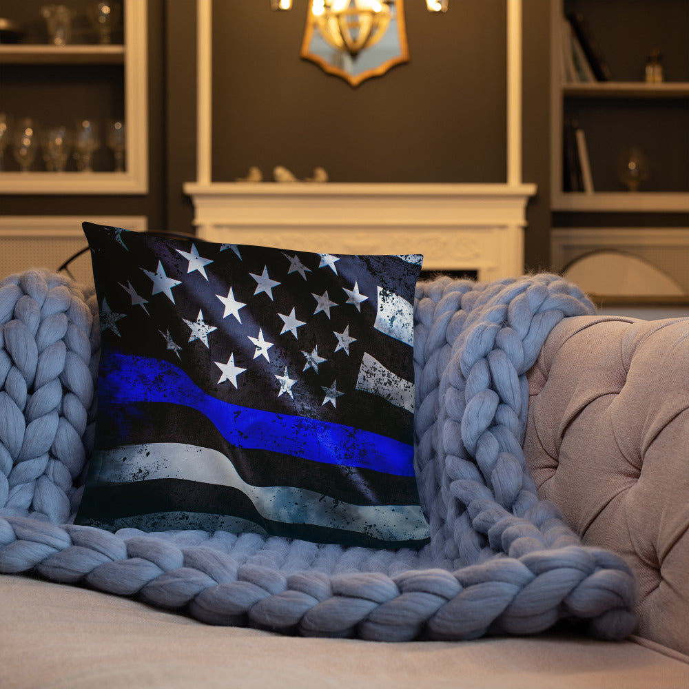 Thin Blue Line USA Wavy Flag Premium Pillow