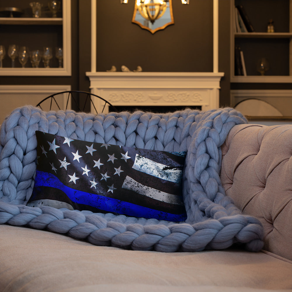 Thin Blue Line USA Wavy Flag Premium Pillow