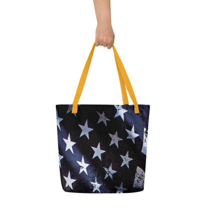 Thin Blue Line USA Wavy Flag Back The Blue All-Over Print Large Tote Bag