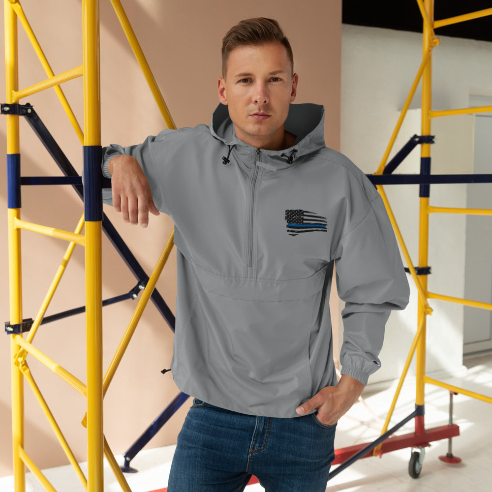 Thin Blue Line USA Tethered Flag Embroidered Champion Packable Jacket