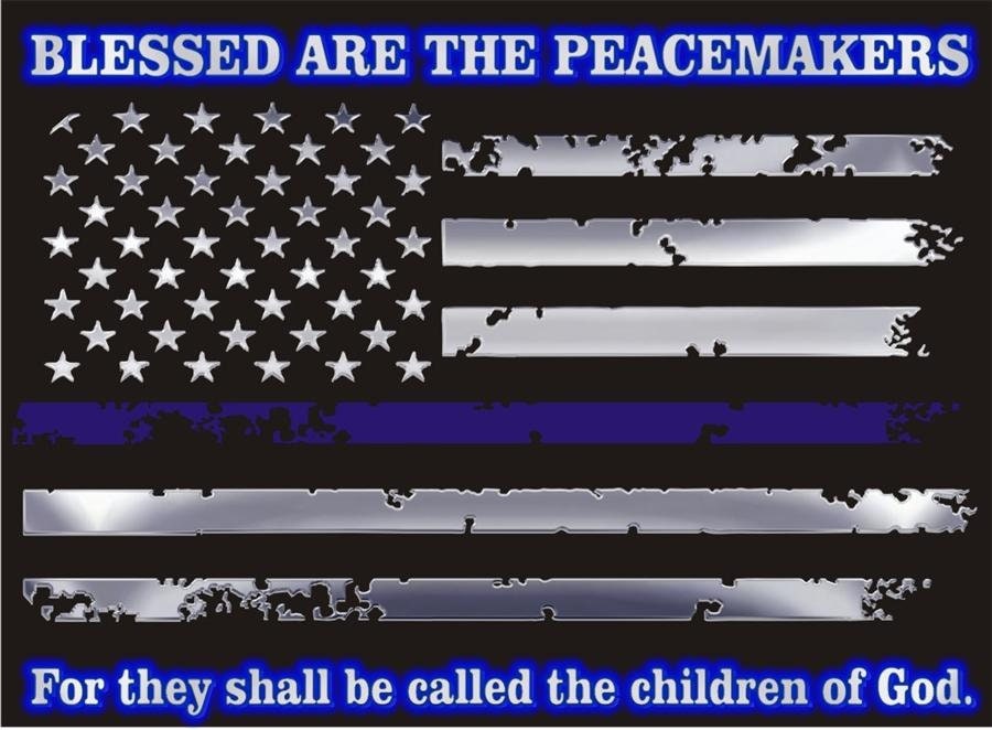 Thin Blue Line Flag Metallic Blessed Are The Peacemakers Decal | 3 sizes, 2, 4, or 6 Inch Decals