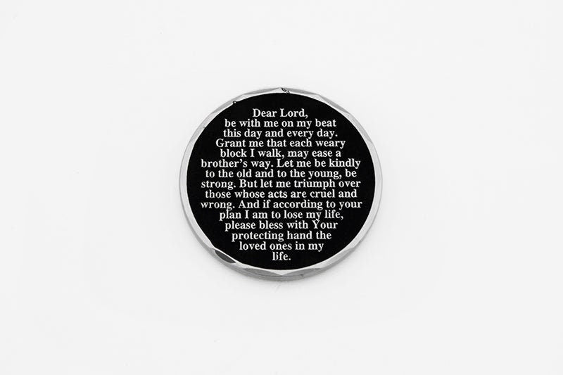 St Michael Protect Us Police Officer Prayer Challenge Coin Perfect For Police Appreciation or Police Week. Translucent blue enamel.