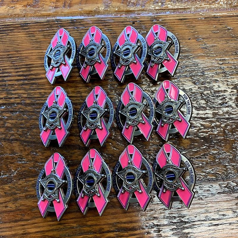 Thin Blue Line Law Enforcement for the Cure Pink Ribbon 5 Point Star Lapel Pin- 12 PACK
