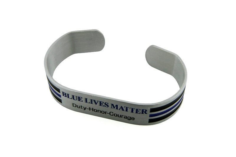 Blue Lives Matter Duty, Honor, Courage Thin Blue Line Metal Cuff Bracelet | 5 Pack