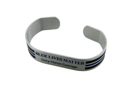 Blue Lives Matter Duty, Honor, Courage Thin Blue Line Metal Cuff Bracelet | 5 Pack