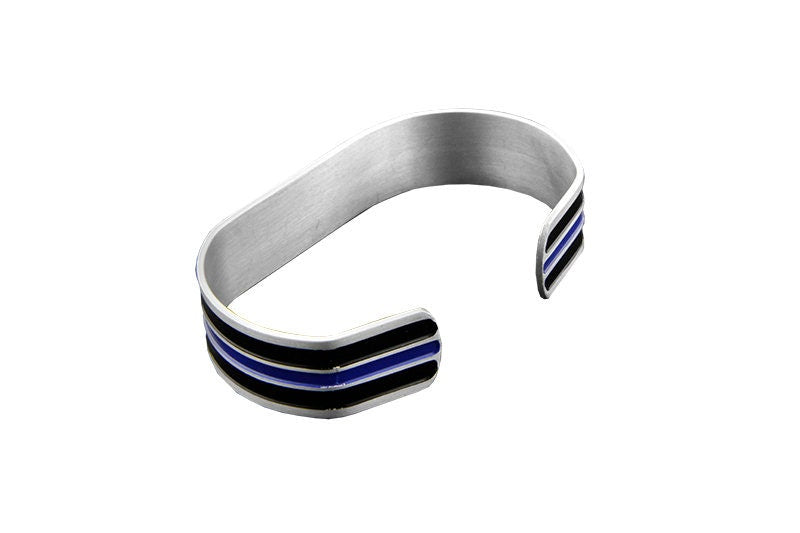 Blue Lives Matter Duty, Honor, Courage Thin Blue Line Metal Cuff Bracelet | 5 Pack