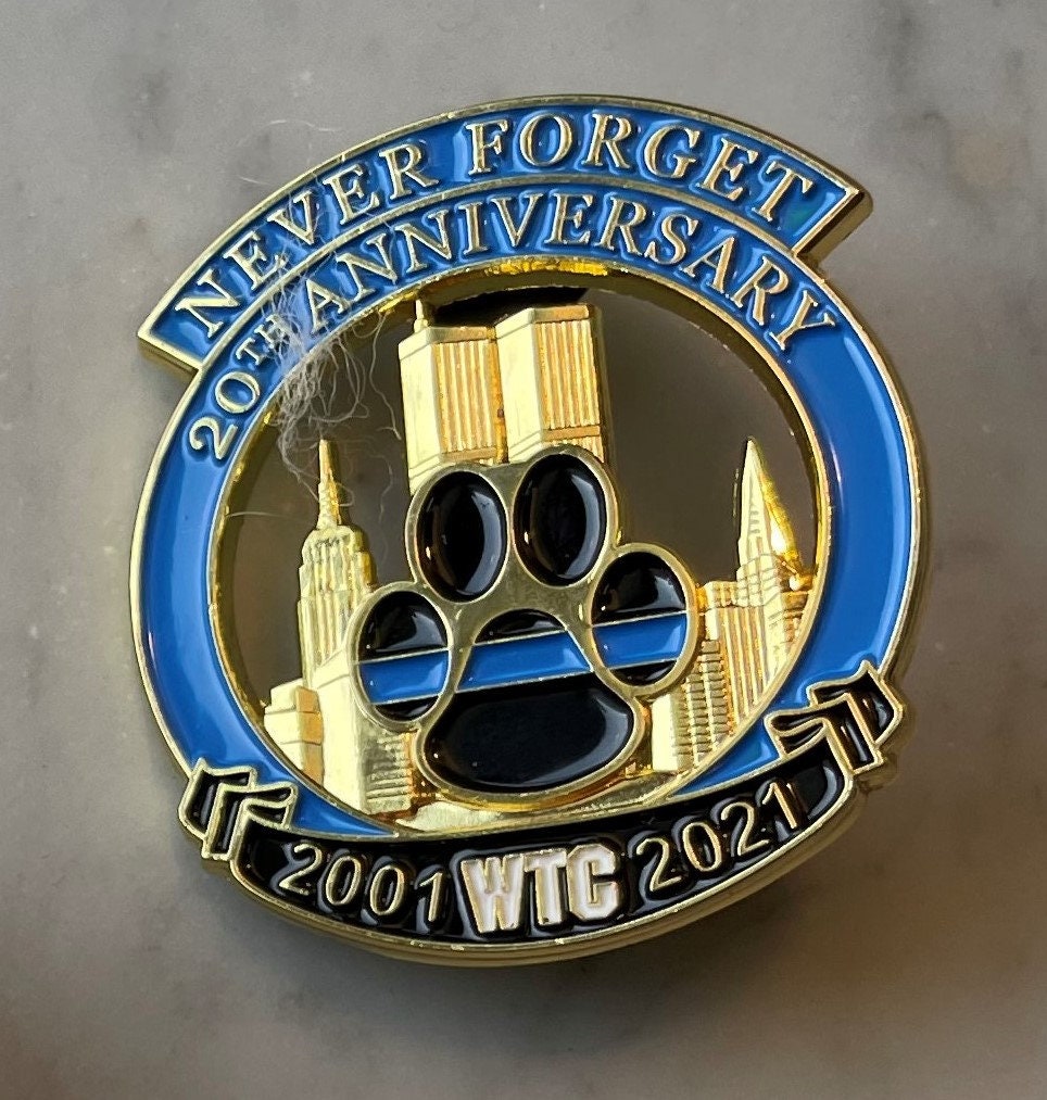 Rare Find | Limited Edition Twin Towers Cut Out Pin For K9's Thin Blue Line Paw Never Forget 9-11-01 20th Anniversary Pin