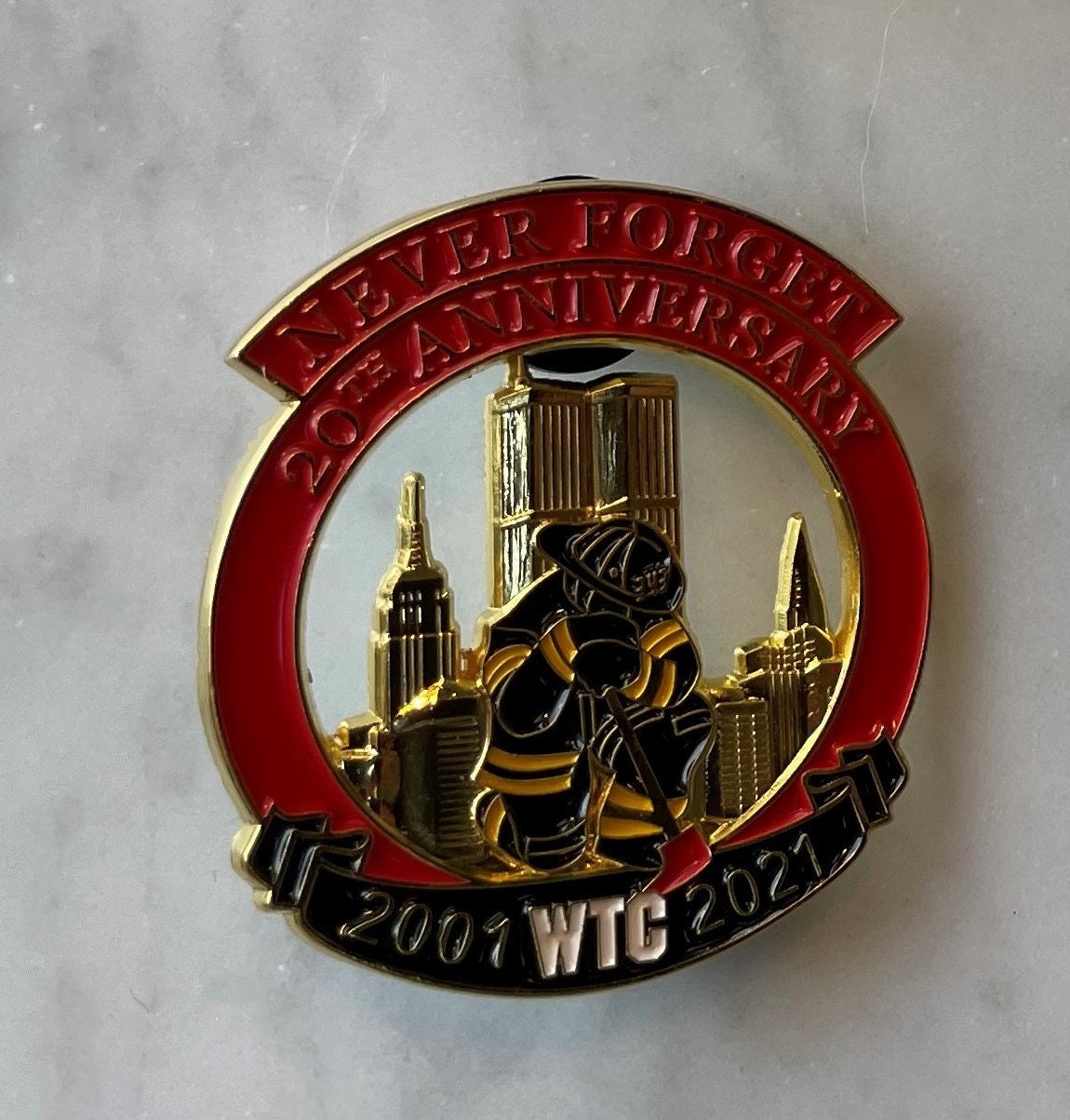 Rare Find | Limited Edition Firefighter Kneeling Pin Twin Tower Never Forget 9-11-01 20th Anniversary