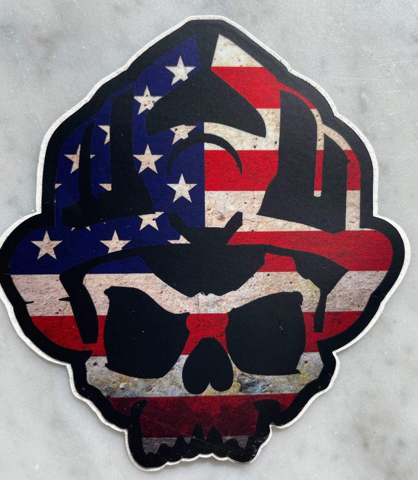 2 Pack: Black Helmet USA Flag Skull logo Firefighter Vehicle Decal- 3.73″ × 4″