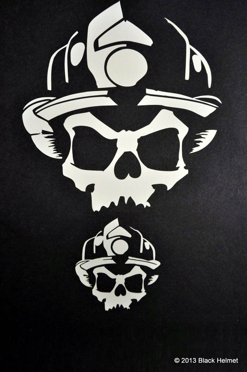 Black Helmet " Skull Logo" Two Vinyle White Transfer Decals- Helmet and Truck Decal in 1 Pack