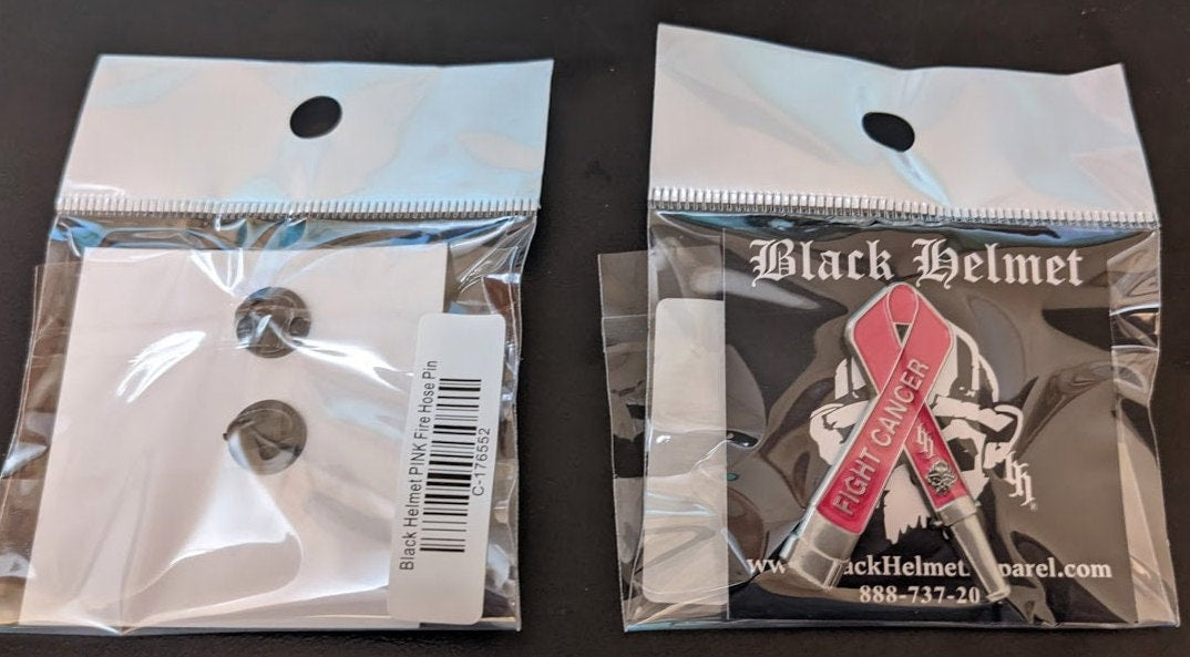 Fight Cancer Black Helmet Pink Fire Hose Pin