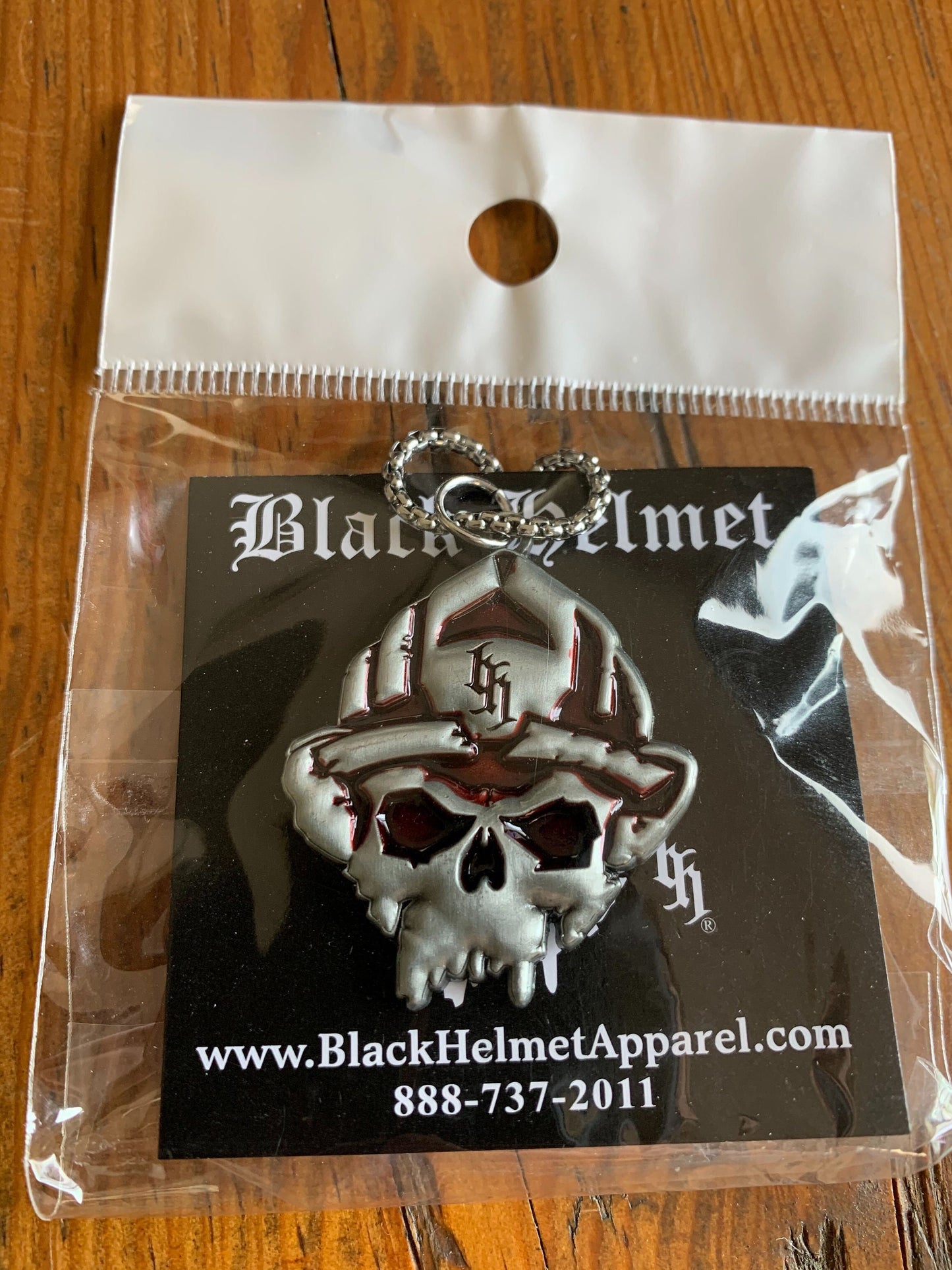 Limited Edition Black Helmet Skull Logo Fight Fire Translucent Red Pendant