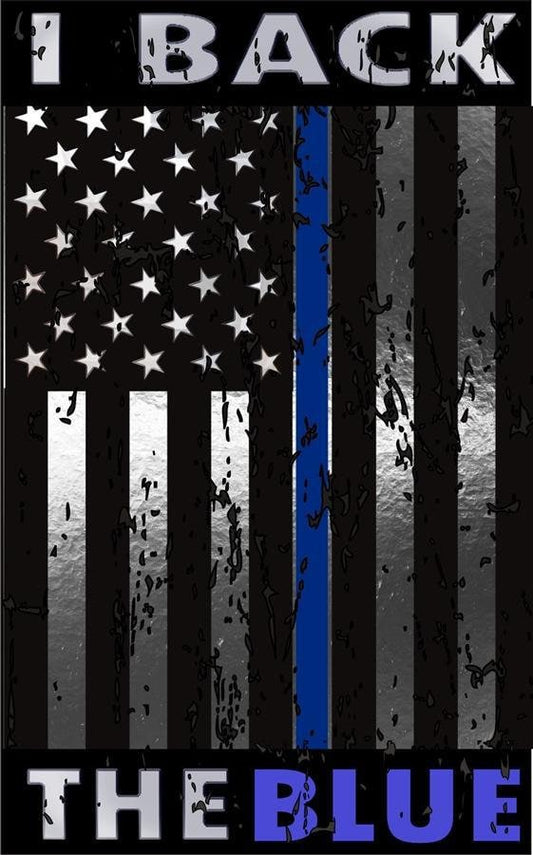 I Back The Blue Thin Blue Line Distressed USA Flag Metallic Reflective Decal