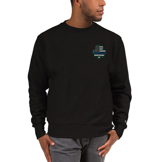 Thin Blue Line Embroidered Shamrock Premium Champion Sweatshirt