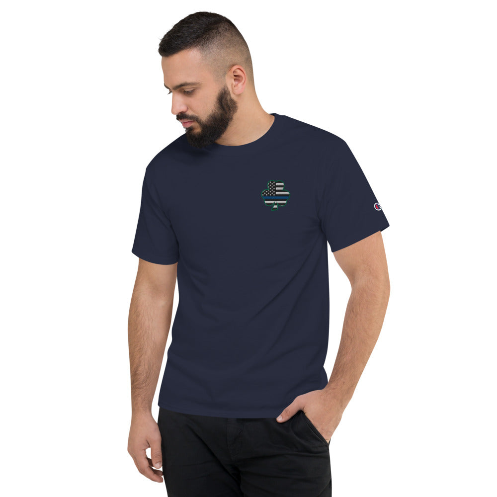 Thin Blue Line Irish Shamrock Premium Men's Embroidered Champion T-Shirt