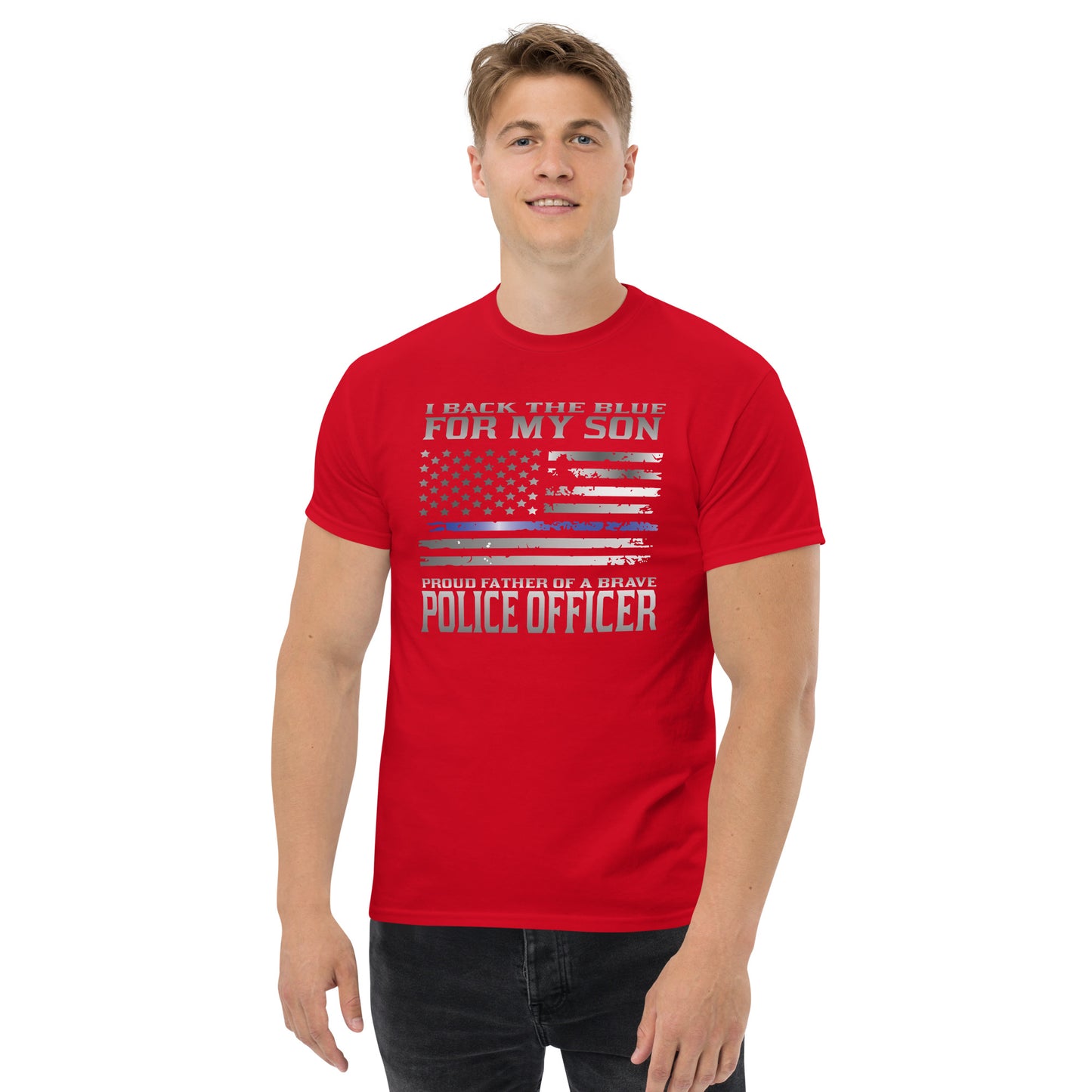 I Back The Blue For My Son Proud Father TBL Men's Classic Gildan Tee