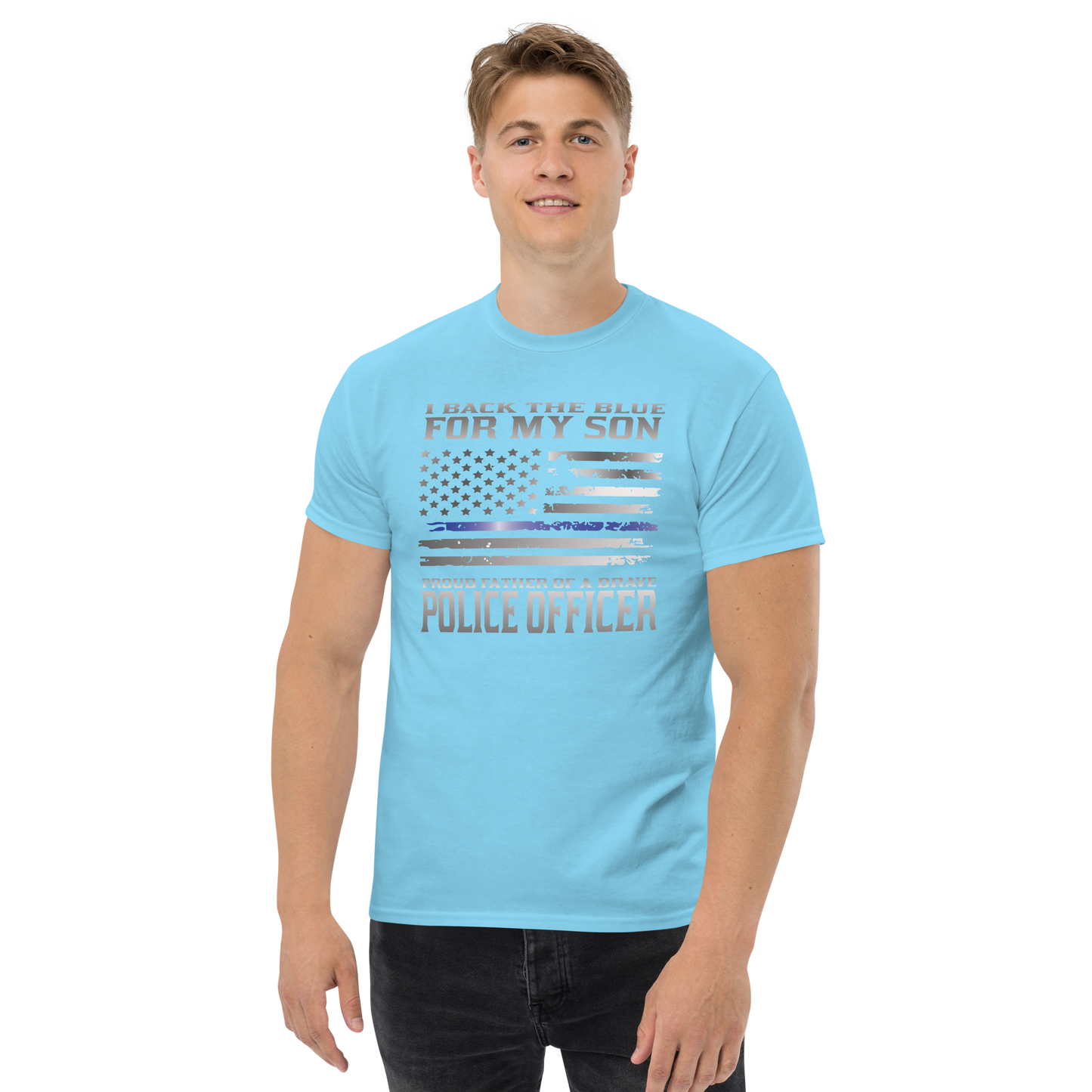 I Back The Blue For My Son Proud Father TBL Men's Classic Gildan Tee