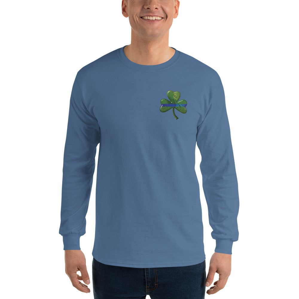 Thin Blue Line Shamrock Irish Long Sleeve Gildan T Shirt