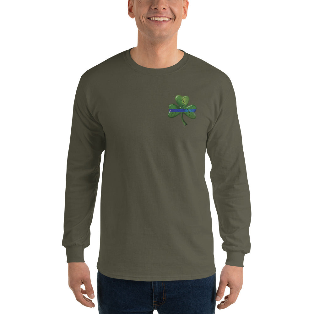 Thin Blue Line Shamrock Irish Long Sleeve Gildan T Shirt