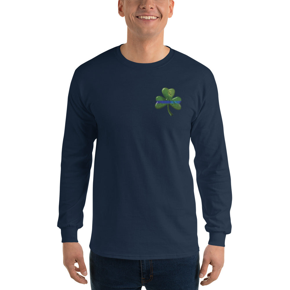 Thin Blue Line Shamrock Irish Long Sleeve Gildan T Shirt