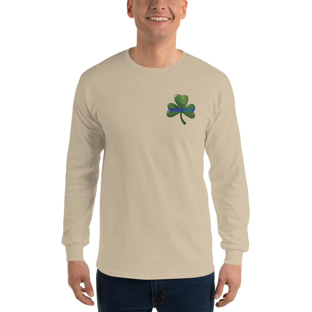 Thin Blue Line Shamrock Irish Long Sleeve Gildan T Shirt