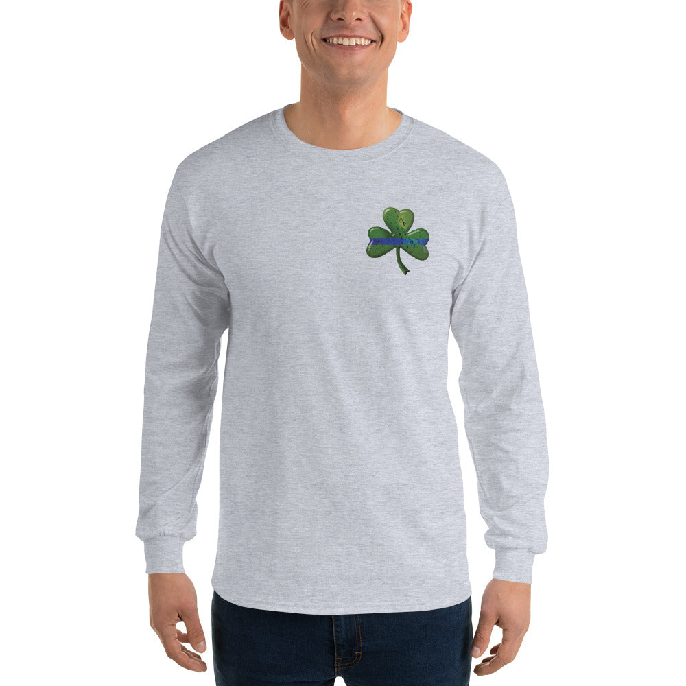 Thin Blue Line Shamrock Irish Long Sleeve Gildan T Shirt