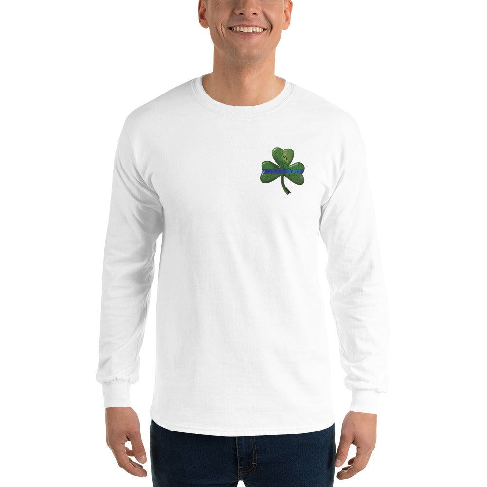Thin Blue Line Shamrock Irish Long Sleeve Gildan T Shirt