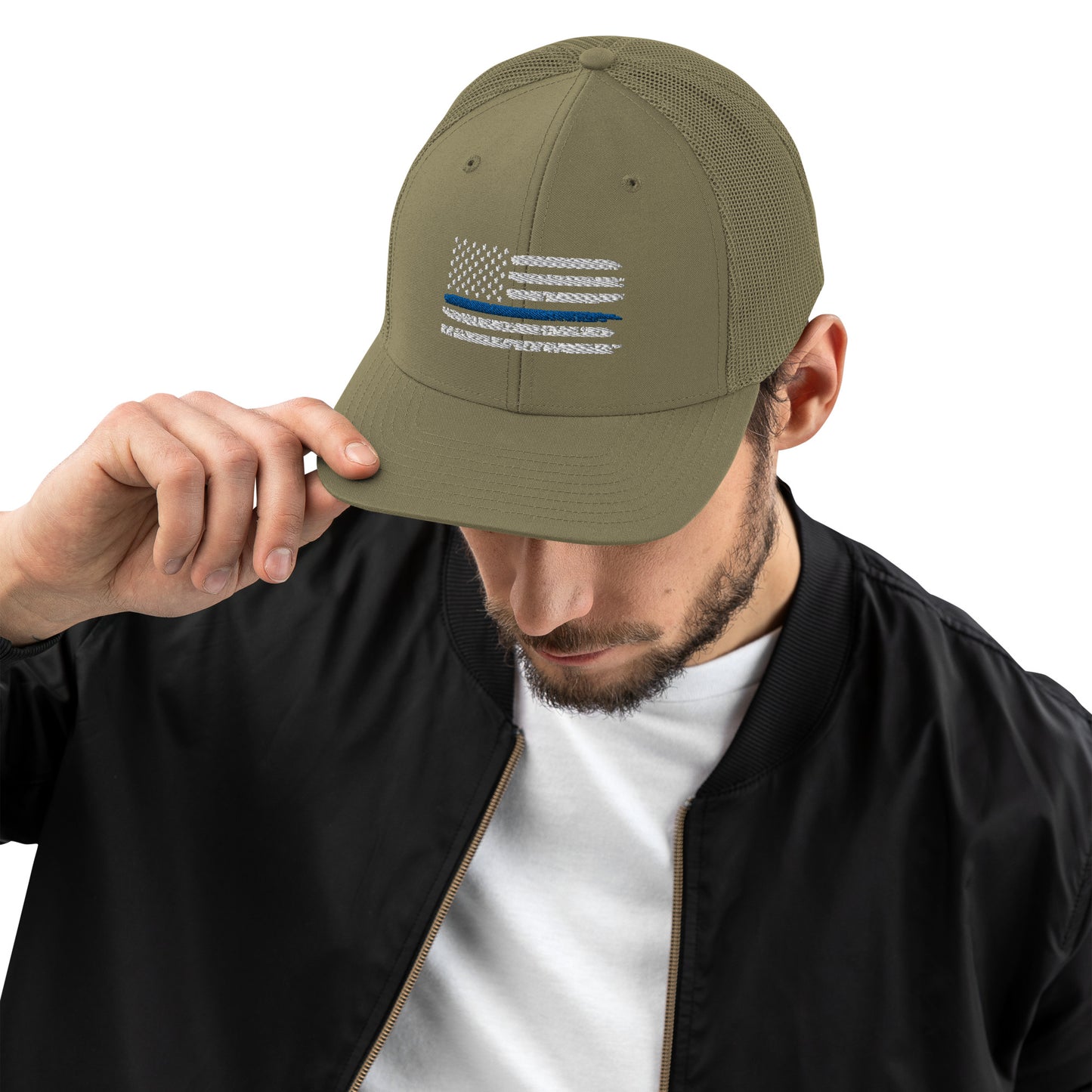 Thin Blue Line Flag Puff 3D Richardson 112 Trucker Cap