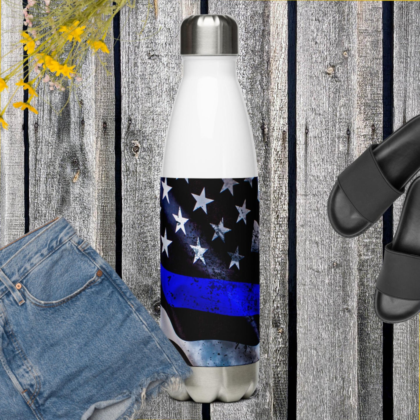 Thin Blue Line Stainless Steel Water Bottle