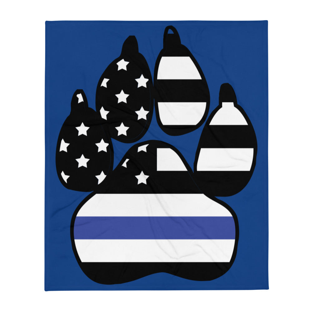 K9 Thin Blue Line Paw Throw Blanket 50″ × 60″