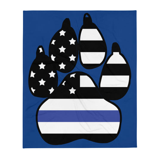 K9 Thin Blue Line Paw Throw Blanket  50″ × 60″