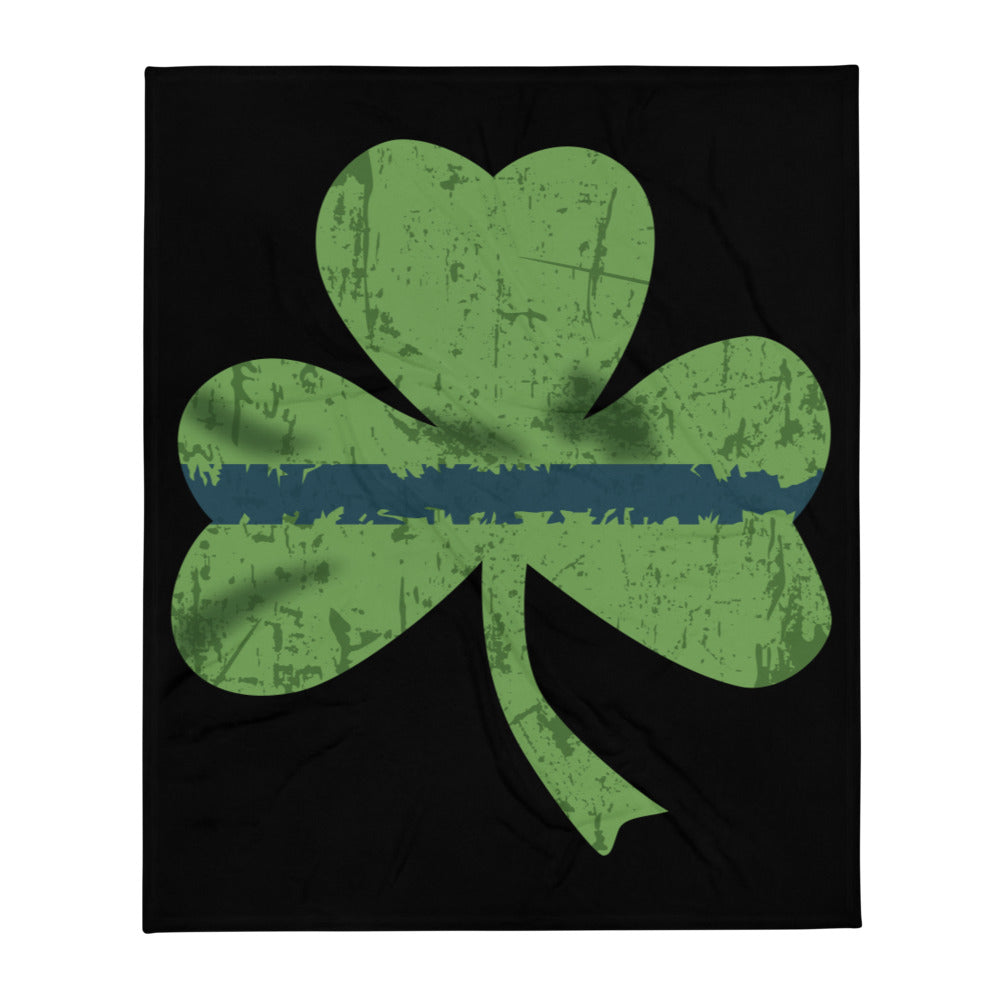 Thin Blue Line Shamrock Throw Blanket  50″ × 60″