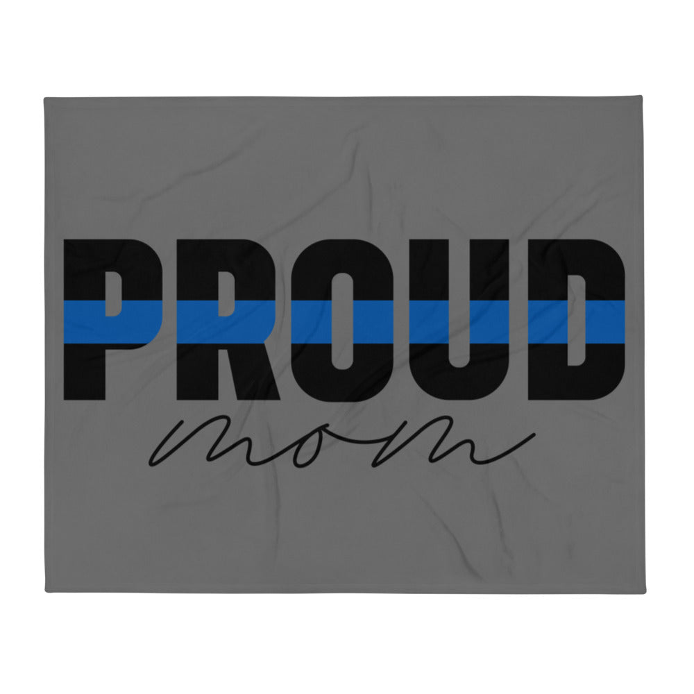 PROUD MOM Thin Blue Line Throw Blanket  50″ × 60″