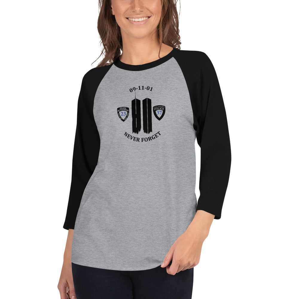 Never Forget 9-11-2001 20th Year Memorial 3/4 Sleeve Raglan Shirt