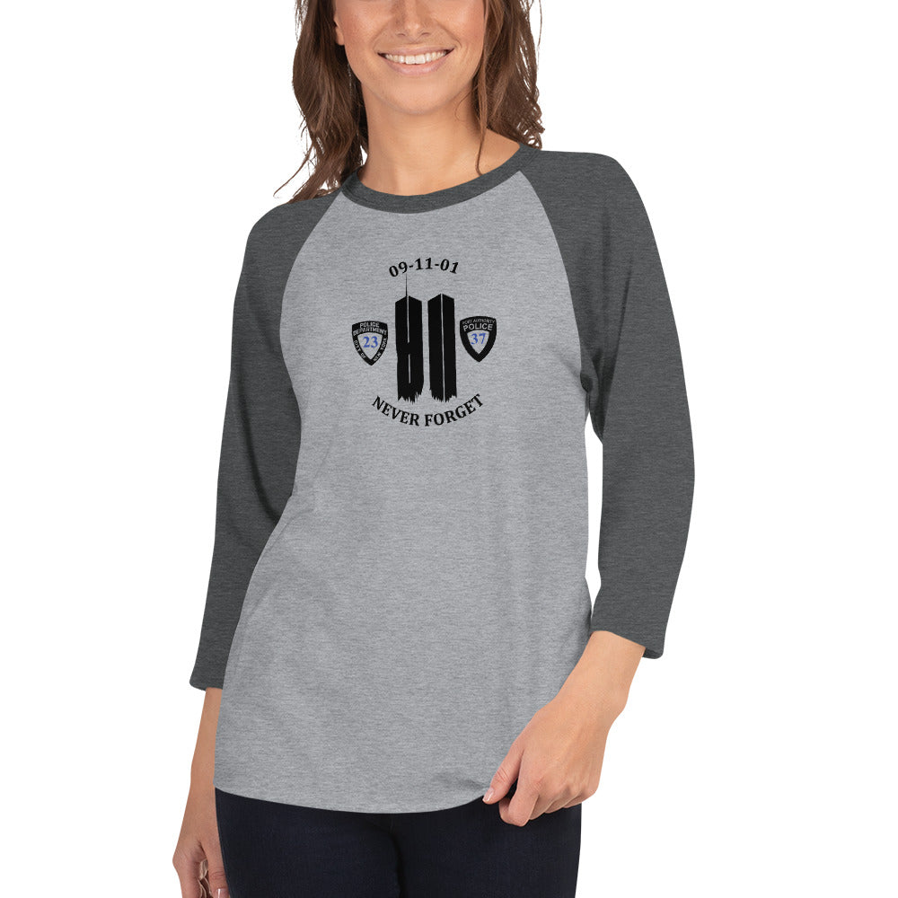 Never Forget 9-11-2001 20th Year Memorial 3/4 Sleeve Raglan Shirt