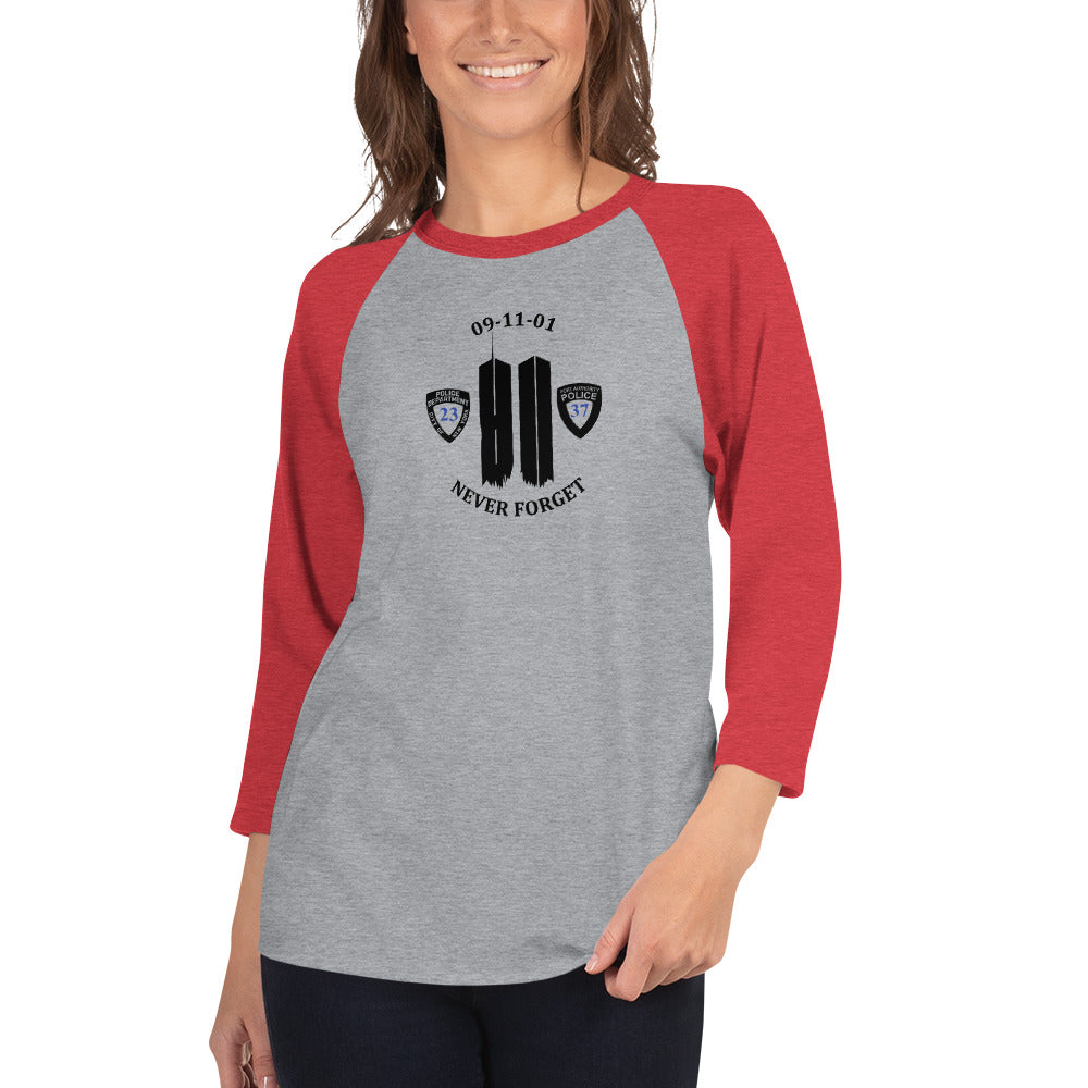Never Forget 9-11-2001 20th Year Memorial 3/4 Sleeve Raglan Shirt