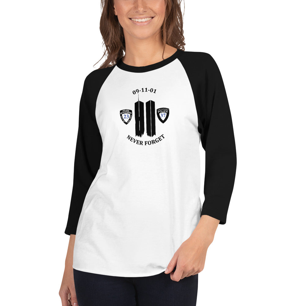Never Forget 9-11-2001 20th Year Memorial 3/4 Sleeve Raglan Shirt