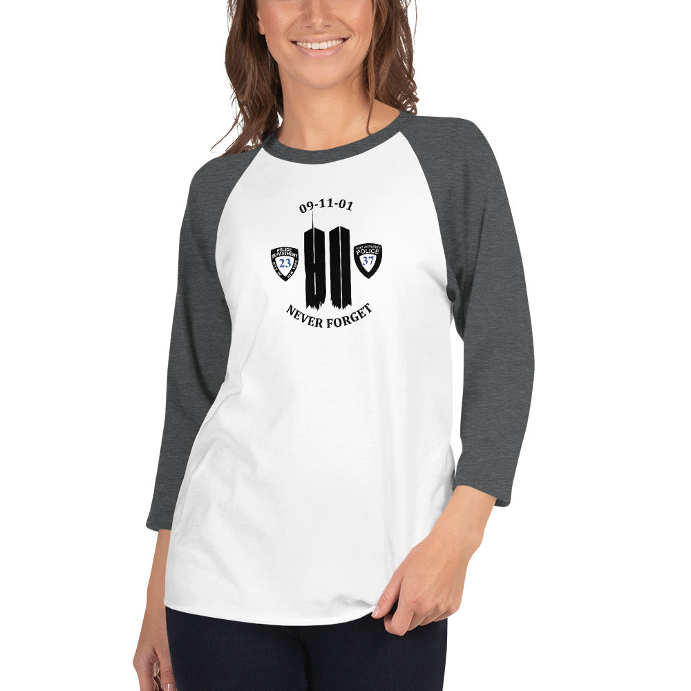 Never Forget 9-11-2001 20th Year Memorial 3/4 Sleeve Raglan Shirt