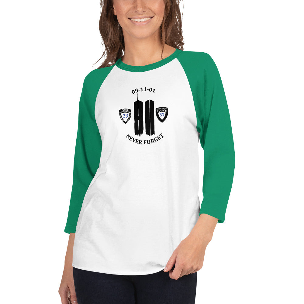 Never Forget 9-11-2001 20th Year Memorial 3/4 Sleeve Raglan Shirt