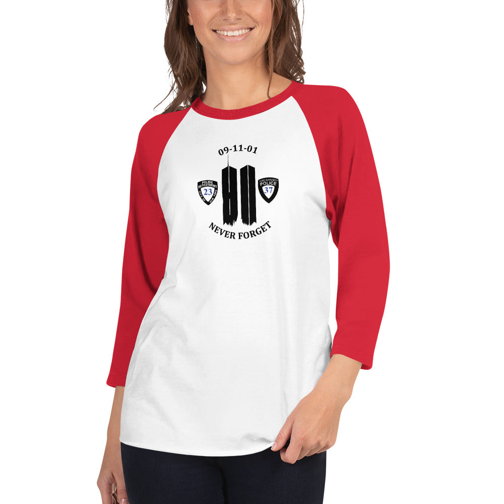 Never Forget 9-11-2001 20th Year Memorial 3/4 Sleeve Raglan Shirt