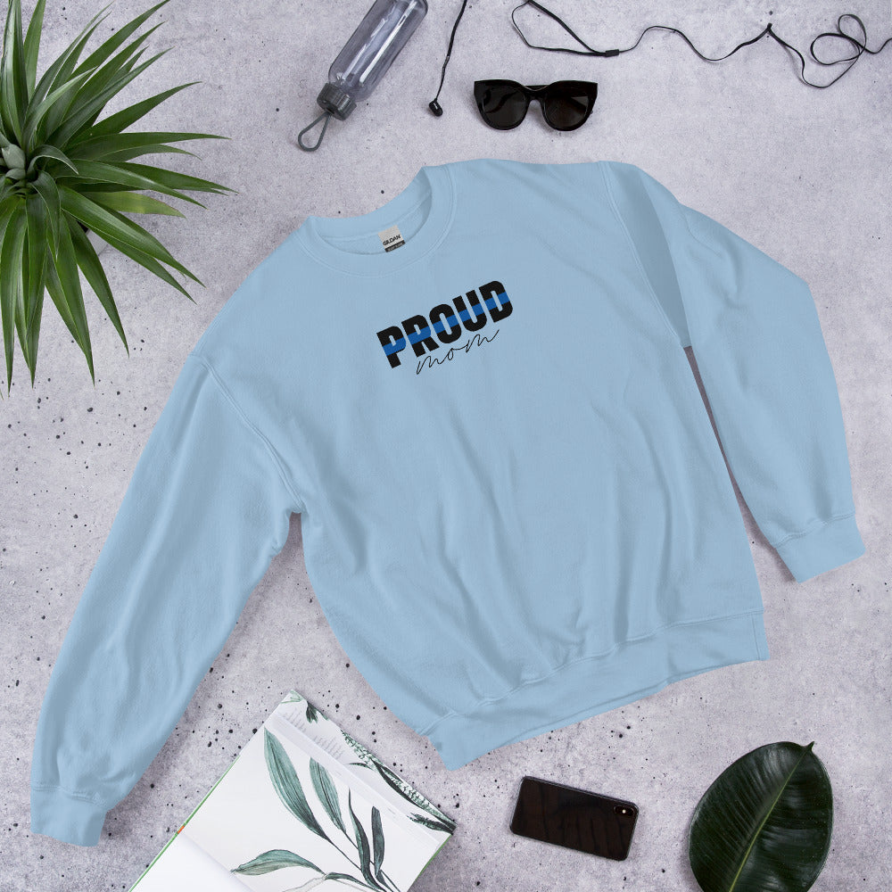 Proud MOM Thin Blue Line Gildan Crew Neck Sweatshirt