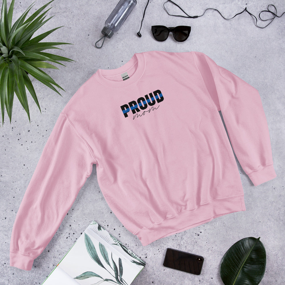 Proud MOM Thin Blue Line Gildan Crew Neck Sweatshirt