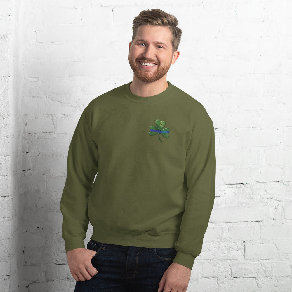 Thin Blue Line Irish Shamrock Gildan Unisex Crew Neck Sweatshirt