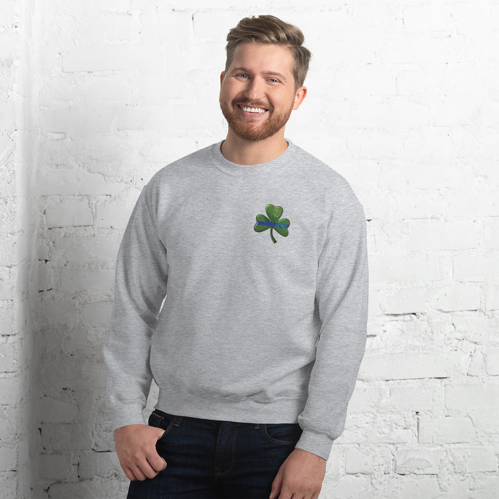 Thin Blue Line Irish Shamrock Gildan Unisex Crew Neck Sweatshirt