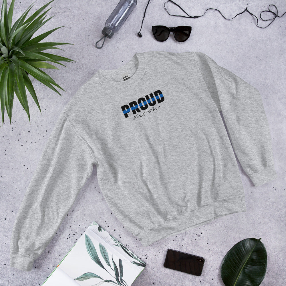Proud MOM Thin Blue Line Gildan Crew Neck Sweatshirt