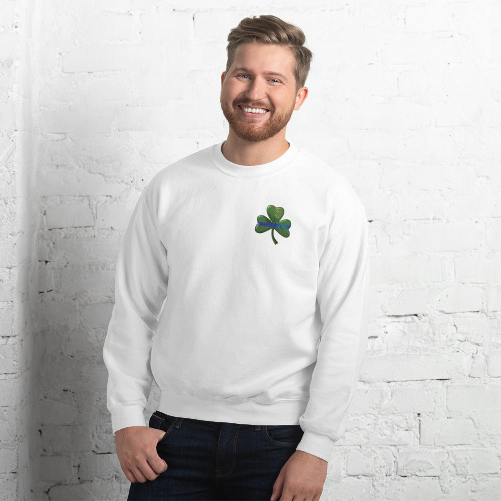 Thin Blue Line Irish Shamrock Gildan Unisex Crew Neck Sweatshirt