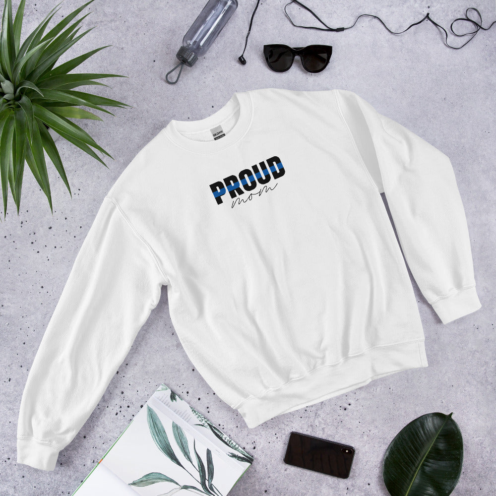Proud MOM Thin Blue Line Gildan Crew Neck Sweatshirt
