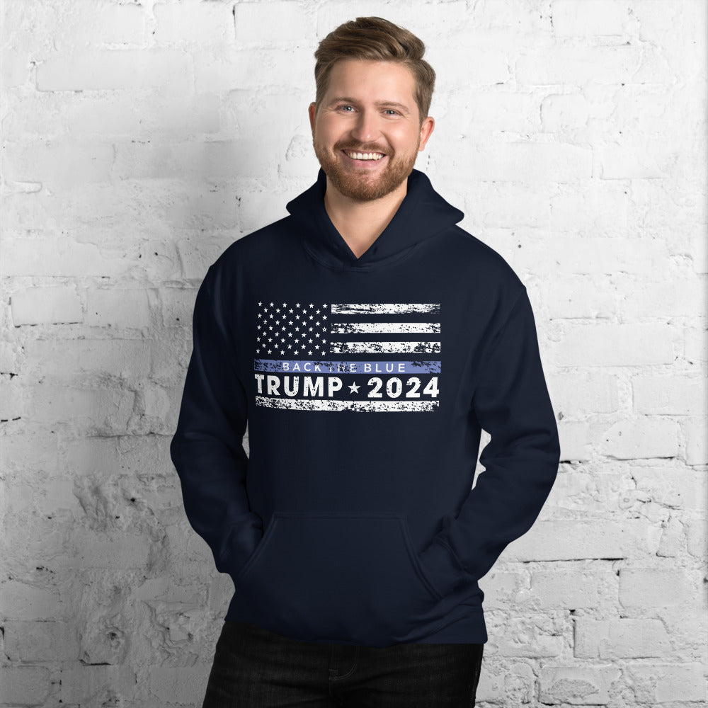 COPS for Trump Back The Blue Thin Blue Line Flag Trump 2024 Gildan Hoodie