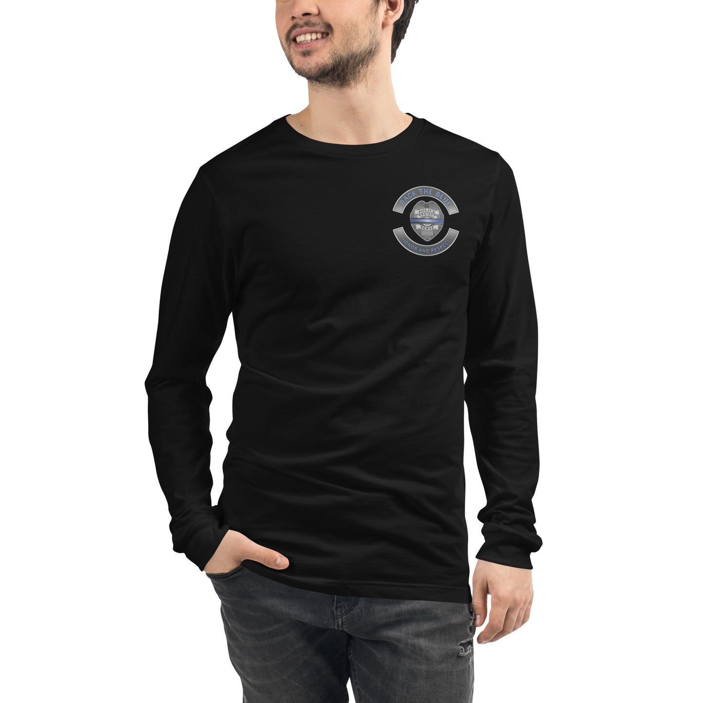 Back The Blue Honor and Respect Thin Blue Line Bella Canvas  Long Sleeve Tee