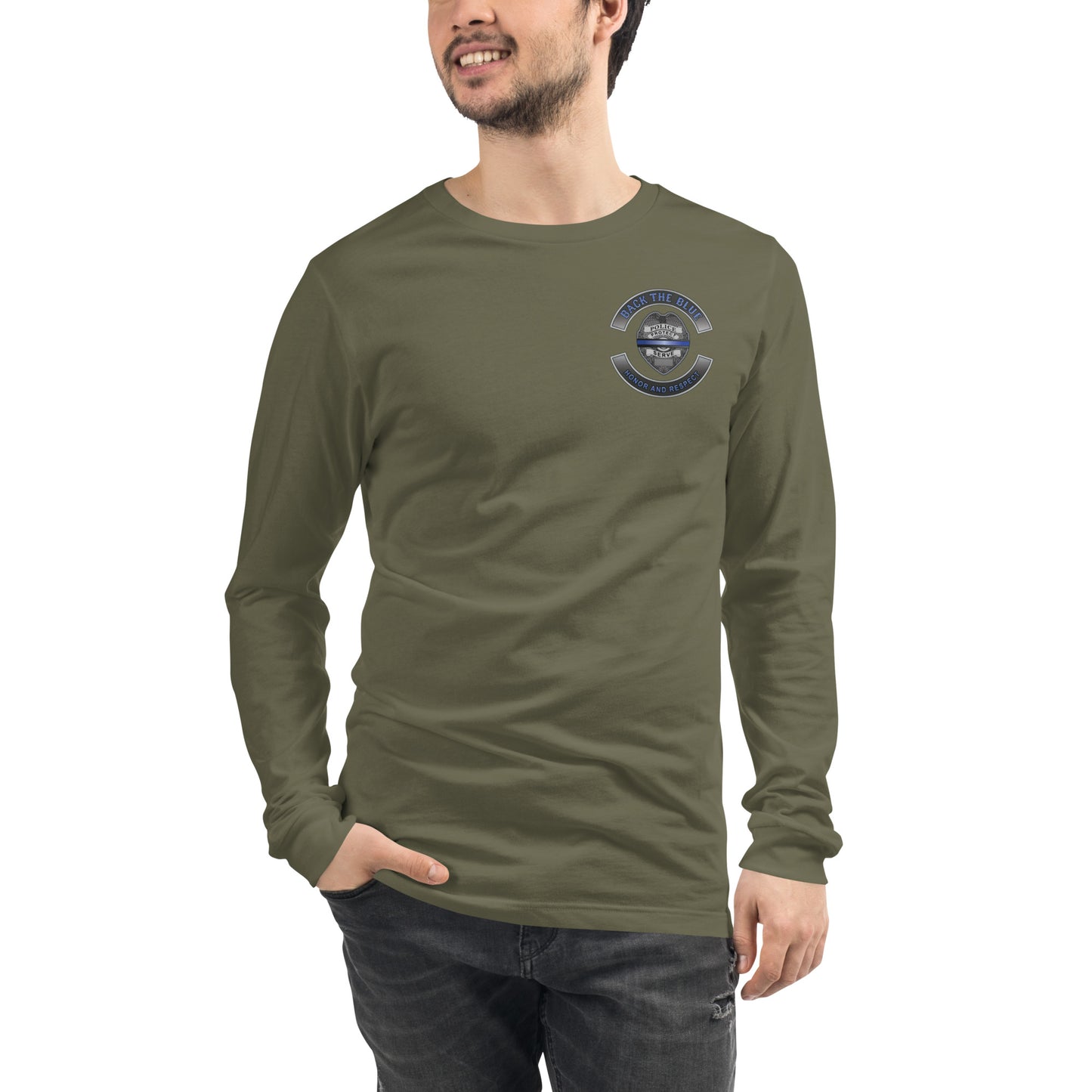 Back The Blue Honor and Respect Thin Blue Line Bella Canvas  Long Sleeve Tee